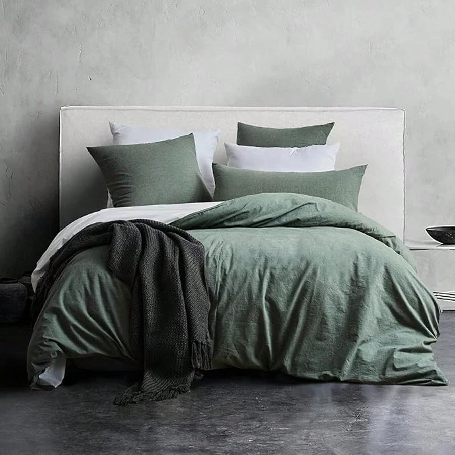Bed Linen 220x240 Cotton, Bedding Sets Sage Green With Zipper, Similar Texture To Stone Washed Linen, Contains 1 Duvet Cover 200x200 And 2 Pillowcases 80x80