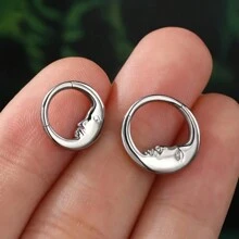 SENLANSP 1-3 pièces Anneau de septum, anneau de nez, anneau de lèvre, spirale d'hélix d'oreille, bijoux de piercing corporel de style européen en acier inoxydable 8/10mm avec design de lune et d'homme âgé, convient comme cadeau de vacances - boucles d'oreilles - Voir 8