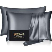 Silk Pillowcase For Hair And Skin, Mulberry Silk Pillow Cases Standard Size, Anti Acne Cooling Sleep Both Sides Natural Silk Satin Pillow Covers With Hidden Zipper, Gifts For Women Men, Ash Blue - 太空灰-2件裝 - 查看 9