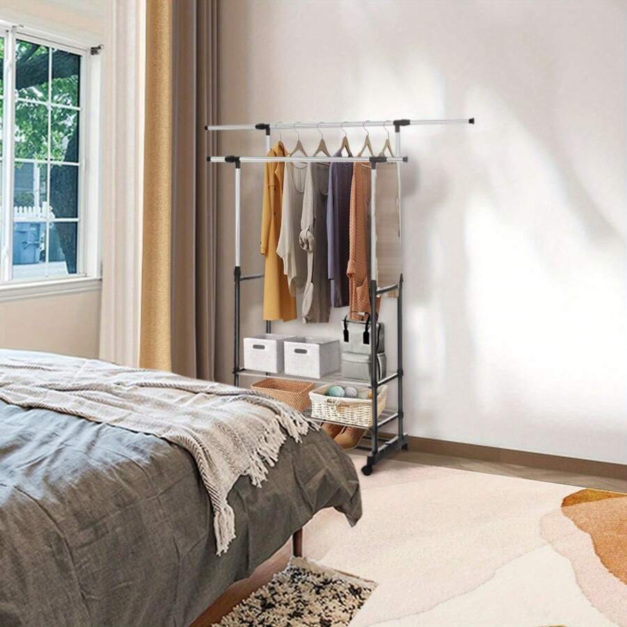 Hanging Rails For Clothes Adjustable Clothes Rail With Wheels (88-150) X 42 X (80-157) Cm Small Clothing Rails Tidy Clothes Rack Narrow Garment Coat Rack Stand Metal For Bedroom BlackHanger Stackers Back To School Travel Essentials Room Decor,Home Decor,Bedroom Decor Storage Organization And Storage Puppy Keep Dress Shorts Phone Case Bikini Summer Dresses For Women Skirt Summer Dress Dresses Nails Jeans Tops White Dress Dresses For Women - Black - View 1