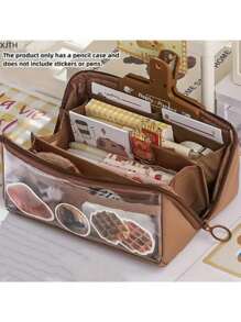 1Pc﻿ Large Capacity Pencil Case With A Magnetic Clasp For Office Stationery And Desk Storage - Multicolor - View 5