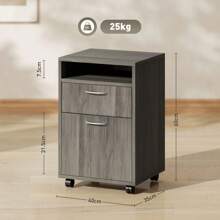 HOMCOM 60cm Filing Cabinet With Drawer, Open Shelf, Metal Handles And 4 Wheels, Office Home Organiser Mobile Printer, Grey - Grey - View 3