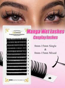 LAKANAKU 12 Rows 0.07mm/0.05mm Manga Wet Lashes Eyelashes Extensions C Curl Matte Black Wet Look Eyelashes Wet Lashes Cosplay Eyelash Extensions 0.07mm Mink Wet Look Lashes Extension Manga Wispy Premade Russian A Shape Natural Eyelashes