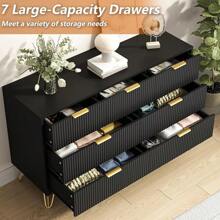 LYNSOM Black Dresser For Bedroom, Fluted 6 Drawer Wood Dresser With Golden Handles, Modern Dressers & Chests Of Storage Drawer For Hallway Entryway - màu đen - Xem 3