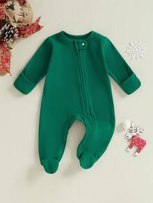 Toddler Baby Christmas Romper Casual Letter Prints Long Sleeve Jumpsuit For Newborn Girl Boy Cute Clothes - 綠色 - 查看 1