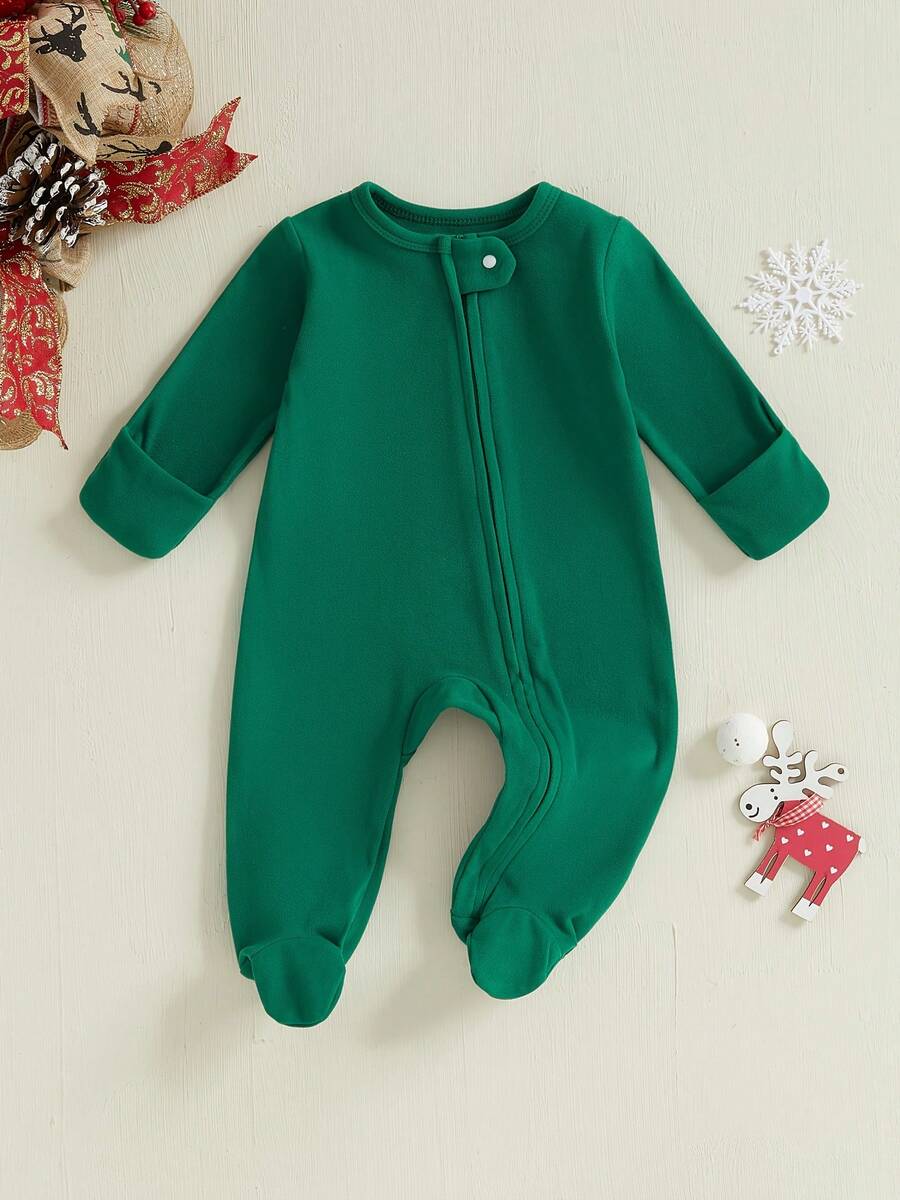 Toddler Baby Christmas Romper Casual Letter Prints Long Sleeve Jumpsuit For Newborn Girl Boy Cute Clothes - 綠色 - 查看 1