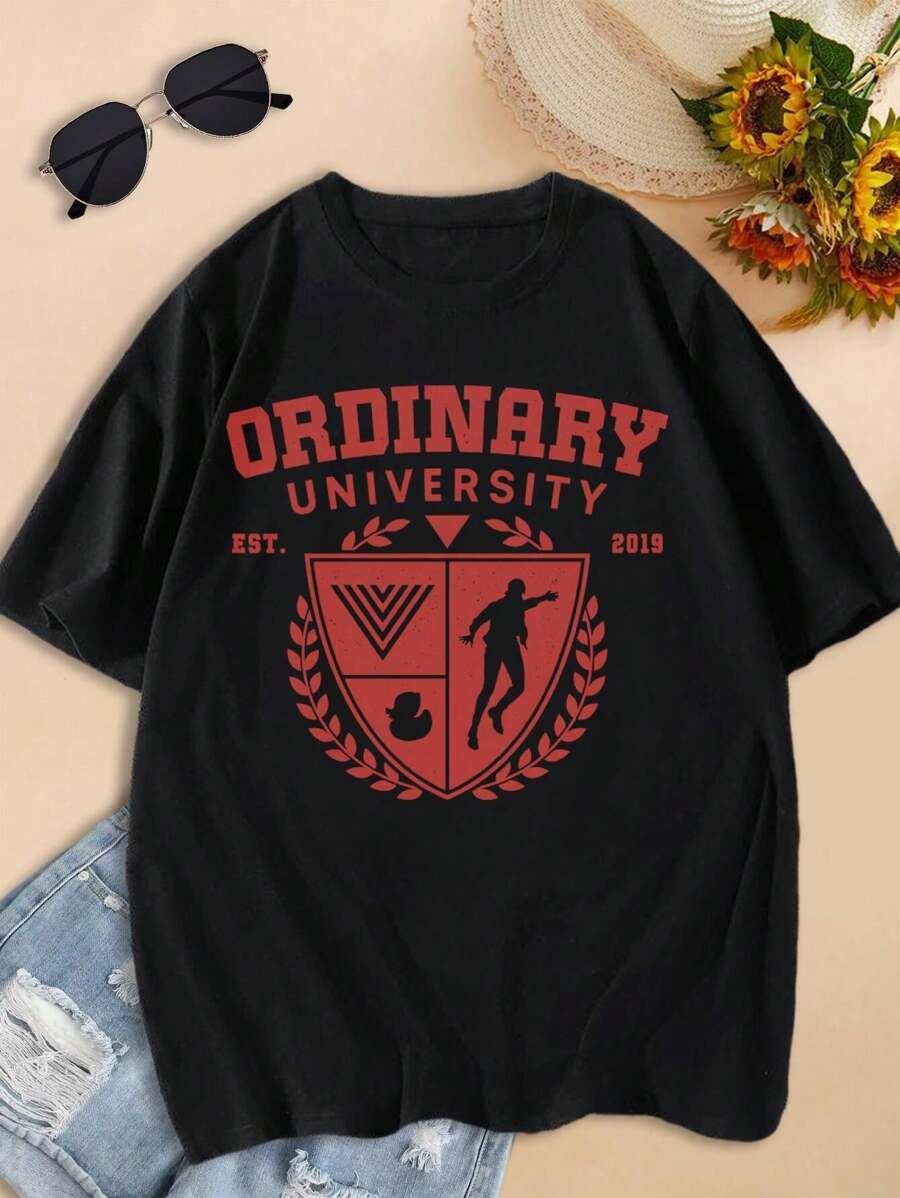 Lovers' Matching T-Shirts Cute Couple University Emblem Tees For Women