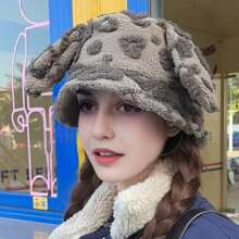 Women Fisherman Hat Fuzzy 3D Dog Ears Heart Cute Winter Bucket Cap Elegant Lady Cloche Hat - Coffee Brown - View 3