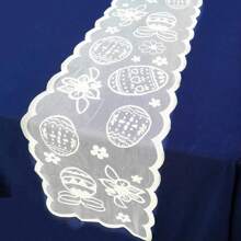 1 Stück Spitzen Oster Tischläufer 33X183cm Eier Blumen Muster Tischmittelpunkt Dekoration blau rosa weiß Tischdecke für Frühlings Oster Party Zubehör
