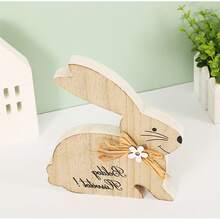 Adornos de conejo de Pascua, figuras de madera, adornos de escritorio para el hogar y las vacaciones. - Marrón claro - Ver 6