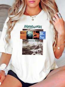 100% Cotton Marillion T Shirt Seasons End Progressive Rock Band Men's Extra Large Casual Slightly Print Round Neck Short Sleeve Unisex Breathable Stretched Comfortable Stylish Designer Clothes For Women Soft Versatile Graphic Homme Summer Streetwear Fashion Top For Everyday Wear - 白色 - 查看 1