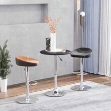 HOMCOM Adjustable Round Bistro Bar Table With PVC Leather Top Steel Base Home Kitchen Dining Desk  Black - Black - View 1