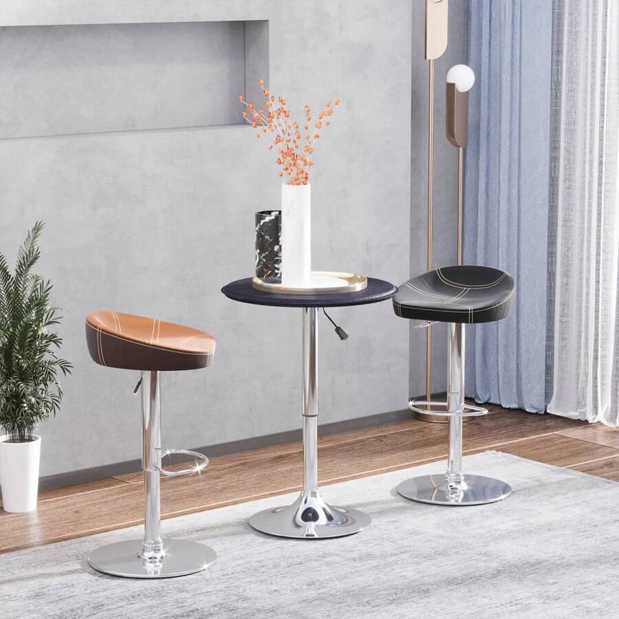 HOMCOM Adjustable Round Bistro Bar Table With PVC Leather Top Steel Base Home Kitchen Dining Desk  Black - Black - View 1