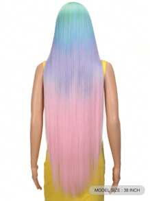 NOBLE Rainbow Color Straight Lace Front Wigs Mint Pink Synthetic Lace Front Wigs Glueless Extra Long Silky Straight Hair 13x4x1 Lace Wigs For Women Sky Blue Green Color Heat Resistant Fiber Synthetic Hair Pre Plucked With Baby Hair Hairline Daily Party Cosplay Halloween Use
