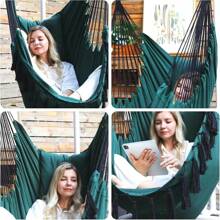 Y- Stop Hammock Chair Hanging Rope Swing Chair, Max 500 Lbs, 2 Seat Cushions Included, Removable Steel Spreader Bar With Anti-Slip Rings, Hardware Kit-For Indoor Or Outdoor(Dark Grey) - Green - View 4