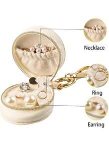 1 件别致迷你悬挂式珠宝盒 PU 皮革，防水收纳盒，适用于戒指、耳环、项链和化妆品配件，带装饰拉链，珠宝礼品盒 - 彩色 - 查看 7