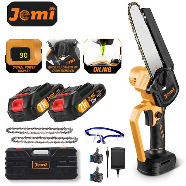 jemi Jemi Tool Mini-Kettensage mit Akku, 15 cm Akku-Kettensage mit Akku und Ladegerat.automatische Kettenschmierung und werkzeuglose Kettenspannung, tragbare Akku- Handkettensage