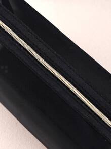 1pc Black Nylon Cosmetic Bag, Travel Makeup Bag,Cosmetic Bag Gold Zip,Travel Reusable Storage Bags For Women,Lipstick Skin Care Product Storage Wash Cosmetic Bag,Boho Vibes