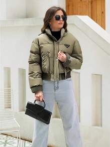 Chaqueta de Plumas para Mujer, Chaqueta Corta, Ropa de Invierno, Ligera y Cálida, Estilo Chaqueta de Mujer - Verde militar - Ver 3