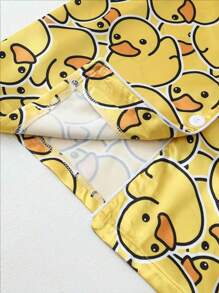 2 件套女士短袖纽扣领上衣和短裤睡衣套装，舒适休闲宽松家居服，可爱的黄色印花基本款，适合家居和户外穿着，春夏秋冬 - 黃色 - 查看 4