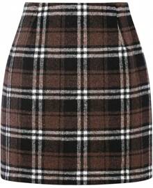 Womens High Waist Plaid Skirt Bodycon Pencil Wool Mini Skirts - 咖啡棕 - 查看 2