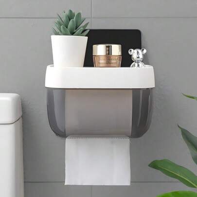 1 buah Tempat Tisu Toilet Tahan Air yang Dipasang di Dinding dengan Laci, Dapat Digunakan Sebagai Tempat Gulungan Tisu Toilet, Tempat Tisu Toilet Perekat, Kotak Tisu, Tempat Perlengkapan Kebersihan, Aksesori Kamar Mandi, Dekorasi Ruangan