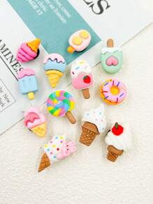 Bộ 12 móc khóa giày hình kem và bánh rán, đồ trang trí dễ thương cho guốc gỗ và dép xăng đan, lý tưởng cho tiệc tùng và quà tặng sáng tạo cho bé gái - Nhiều màu - Xem 2