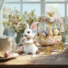 1 pezzo Decorazione in acrilico 2D di coniglio di Pasqua e uova su base, decorazione per casa, caffè, ufficio, tema Pasqua, ideale come regalo per vacanza o compleanno