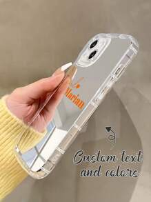 1 pieza Funda personalizad a para teléfono con espejo para pareja, con nombres personalizados y citas románticas, diseño de letras multicolor, funda transparente gruesa a prueba de golpes compatible con iPhone 11 12 13 14 15 16 Pro Max