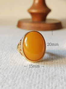 天然波罗的海琥珀戒指大戒圈镶嵌琥珀宝石复古化石树脂配饰带来平静与和平能量礼物送给她和他情侣珠宝