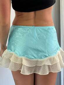 Women's Ruffle Mini Skirts Casual Low Waist Bow Front A-Line Skirts Cute Summer Skirts - 藍色 - 查看 7