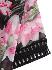 Plus Size Floral Print Side Split Open Front Cover Up Kimono, For Summer Beach Vacation - Multicolor - View 7