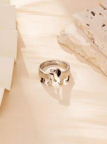 1 件时尚复古可爱小狗设计可调节戒指，百搭，适合女性