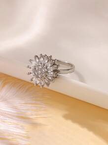 1 pièce Bague à cristaux de luxe en forme de flocon de neige pour femmes. Bague rotative, anti-stress, réglable, cadeau de mode bijoux anti-anxiété