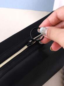 1pc Black Nylon Cosmetic Bag, Travel Makeup Bag,Cosmetic Bag Gold Zip,Travel Reusable Storage Bags For Women,Lipstick Skin Care Product Storage Wash Cosmetic Bag,Boho Vibes