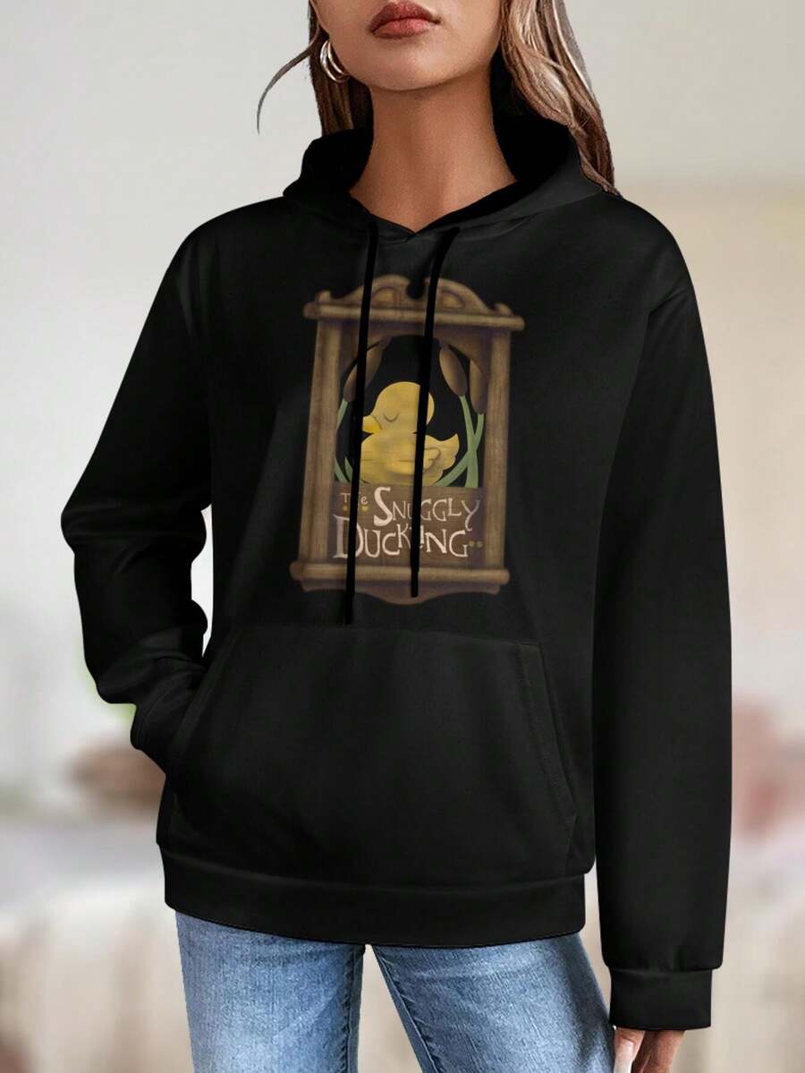 Women's Snuggly Duckling Tangled Sweatshirt Cozy Cute Comfy - Black - View 1