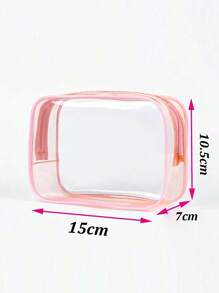 1pc Minimalist Clear Customized Name Cosmetic Makeup Bag For Home & Travel - Pink - View 2