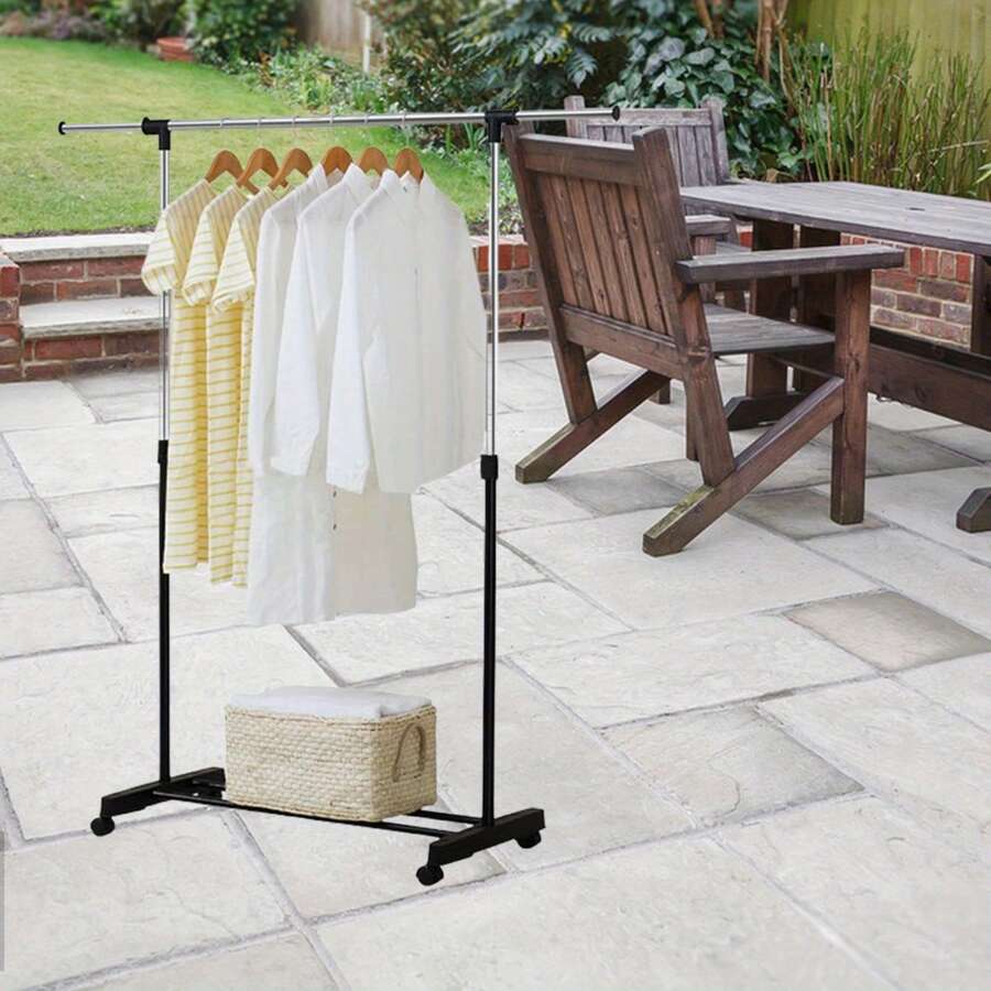 Clothes Rail Adjustable Garment Rack Telescopic Coat Rack Hanging Rail Clothes Stand With Shoe Shelf And Casters Clothing Rack For Small Place Organiser Shelf Bedroom Clothing Rack - Single Rail - Adjustable Length - View 1