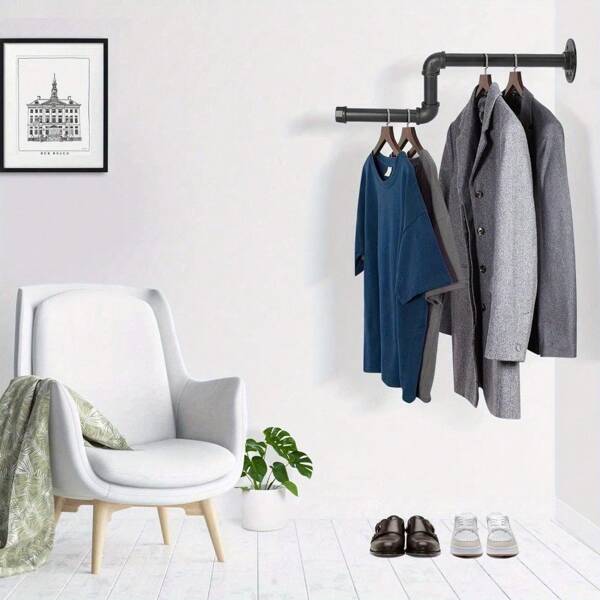 Wall Mounted Clothes Rack Rail 43cm Industrial Pipe Towel Rail Detachable Hanging Garment Rack Clothes Pole Hanging Rustic Iron Display Holder For Bedroom Living Room Batheoom Shops