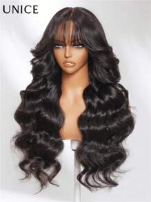 UNice Hair 7x5 Bye-Bye Knots™ Lace Closure & 13x4 Pre-Everything™ Lace Frontal Black Fluffy Natural Loose Wave Curtain Bangs Wig With Invisi Drawstring 3D Body Wave Lace Frontal Wig With Bangs Pre Everything Put On And Go Glueless Human Hair Wigs 150% & 180% Density - SNatural - 查看 6