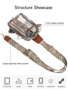 迷你 PU 斜挎包 女士透明胸包 USB 大容量 PVC 腰包 轻便复古 透明沙滩包 斜挎包 西式包 - 棕色 - 查看 7