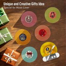 Funny Retro Vinyl Record Coasters, Creative Drink Coasters Set Of 6 With Vinyl Record Player Holder For Music Lovers, Housewarming Hostess Gifts (6, V3) - 1 - View 6