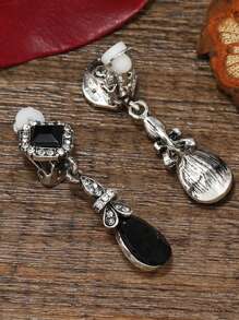 1 Pair Vintage Bohemian Waterdrop Pendant Clip On Earrings For Women, Versatile Fashion Bridal Jewelry Accessory Gift For Daily Wear, Spring