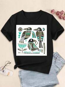 Valentine's Day Three Crows Women's T-Shirt Cute Gothic Graphic Tees Spooky Love Shirts Alternative Valentine's Day Apparel