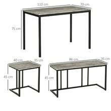 HOMCOM Dining Table And Chairs Set For 4 People, Concrete Effect Kitchen Table And Bench Set With Steel Frame, 4 Piece Dining Room Sets, Grey - Grey - View 3