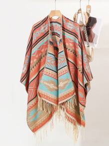 1 件流苏边前开斗篷