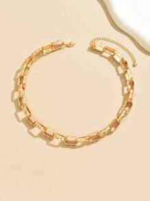 1pc European & American Hip Hop Punk Style Geometric Square Textured Metal Chain Necklace - Yellow Gold - View 4