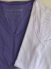 V Neck T-Shirt Kits Women's Clothing Blouse And T-Shirt 100% Cotton Fabric Quality Modern - 白色與活力 - 查看 2