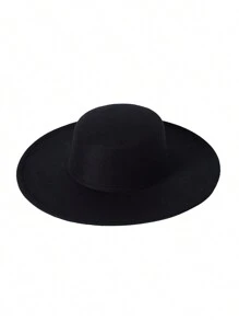 Women's Hats Solid Color Personality Wide Brim Flat Top Design Simple Elegant Formal Top Hat - 黑色 - 查看 1