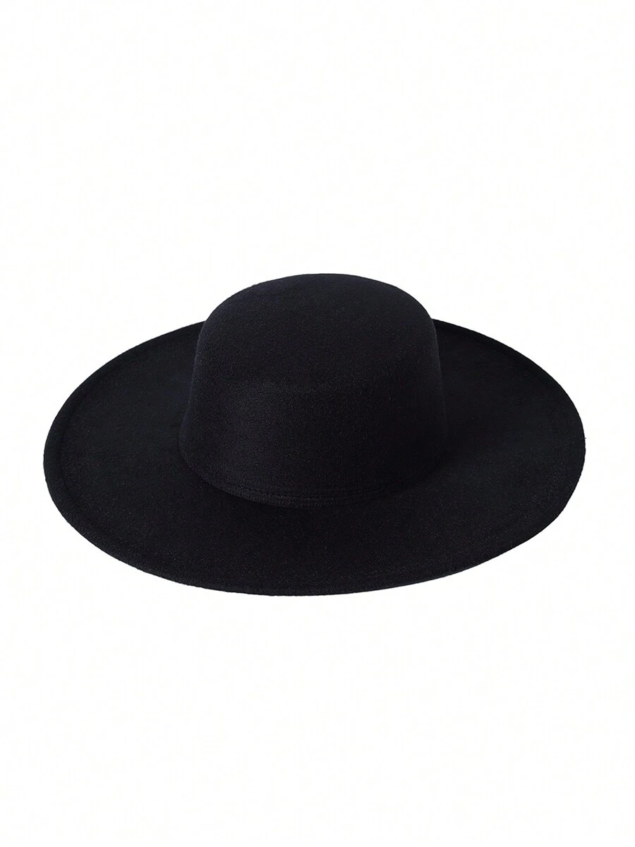 Women's Hats Solid Color Personality Wide Brim Flat Top Design Simple Elegant Formal Top Hat - 黑色 - 查看 1